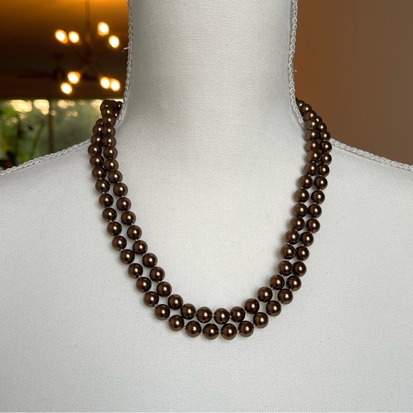 Vintage Opera Length  Knotted Rich Chocolate Brown Glass Pearl 40" Long Necklace - Picture 9 of 14
